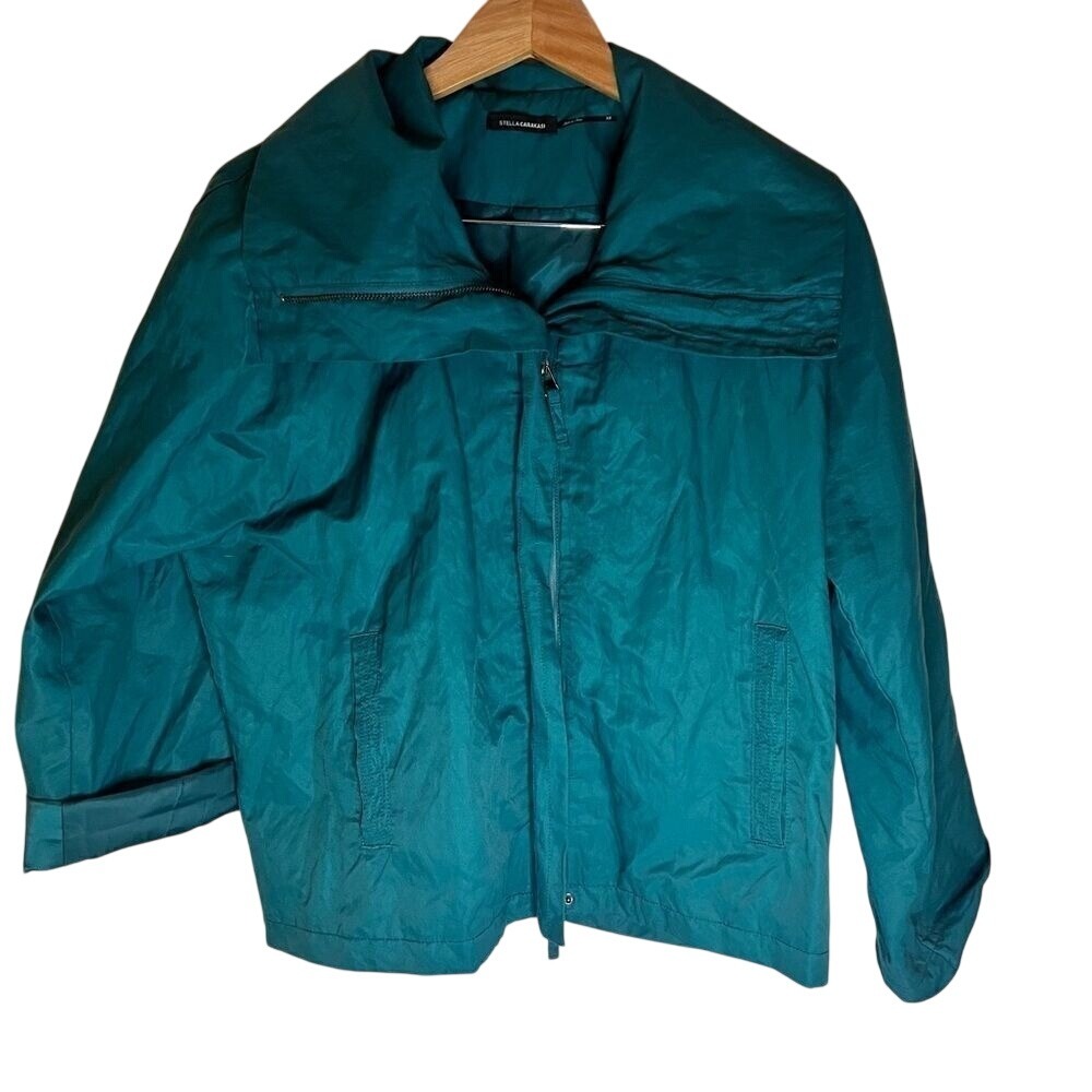 Stella Carakasi Sidewalk Jacket Womens XS Teal Zip Front Lined Statement Collar